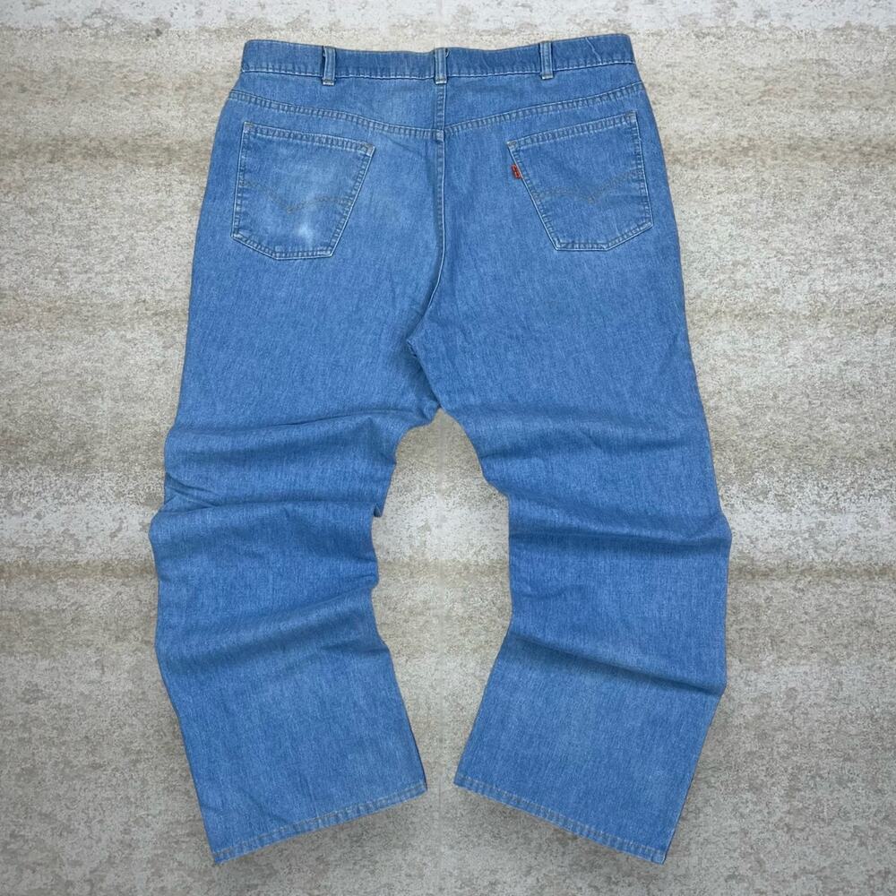 Vintage 70s Orange Tab Levis Jeans 38x30 Baggy Wide Leg Light Wash Denim